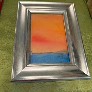 Silver Frame with Watercolor Sunset Art